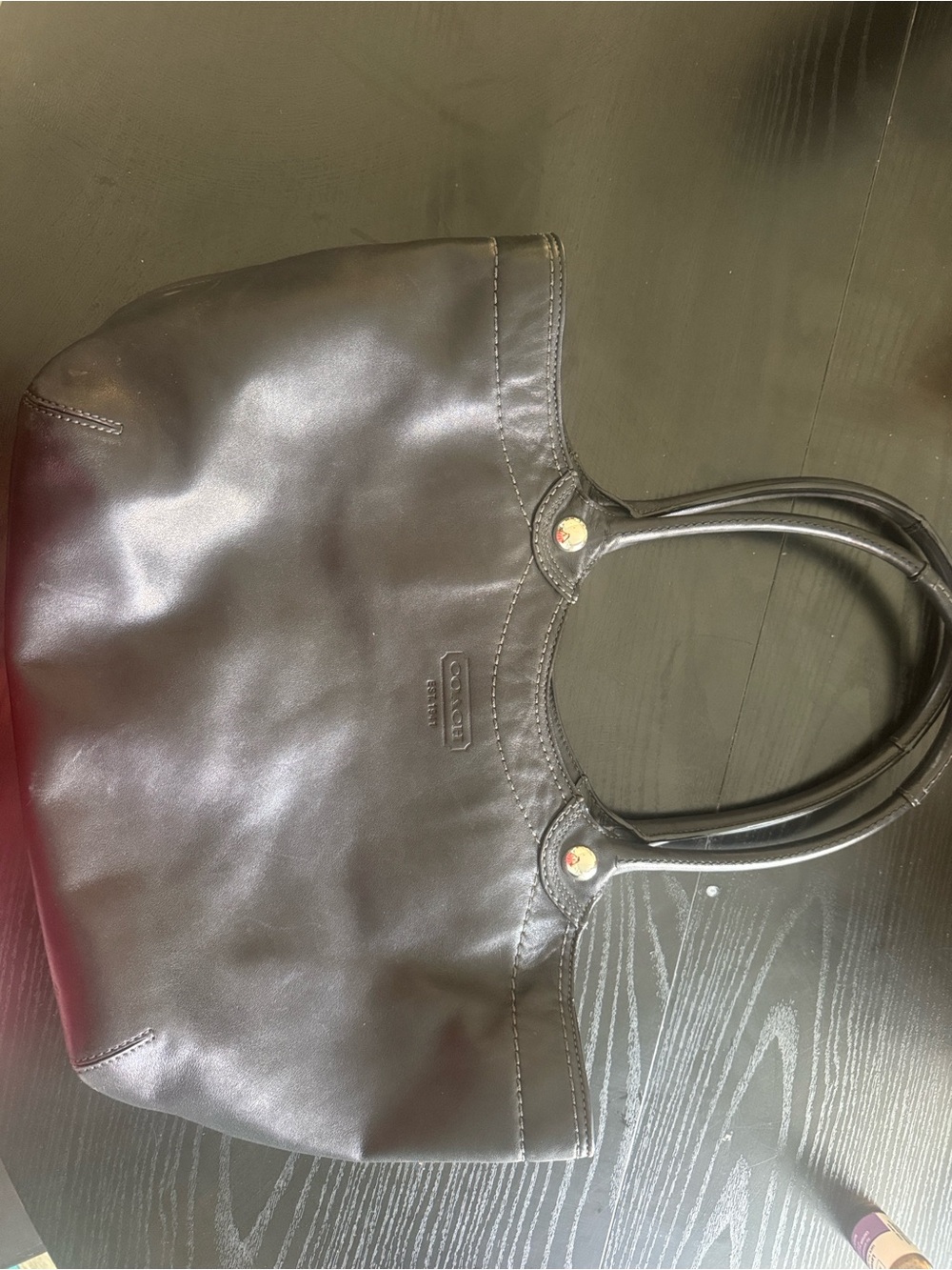 Coach Black Leather Shoulder Tote with Double Handles